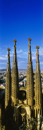 High Section View of Towers of a Basilica, Sagrada Familia, Barcelona, Catalonia, Spain