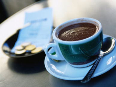 Hot Chocolate on Cafe Table, Barcelona, Spain
