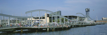 Footbridge Across a River, Rambla de Mar, Barcelona, Catalonia, Spain
