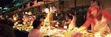 Group of People at a Street Market, Barcelona, Spain