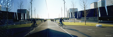 Man Cycling on a Path, the Forum Barcelona, Spain