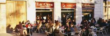 Tourists Sitting Outside of a Cafe, Barcelona, Spain