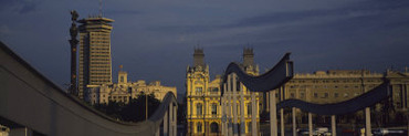Footbridge in Front of a Building, Rambla de Mar, Port Vell, Barcelona, Catalonia, Spain