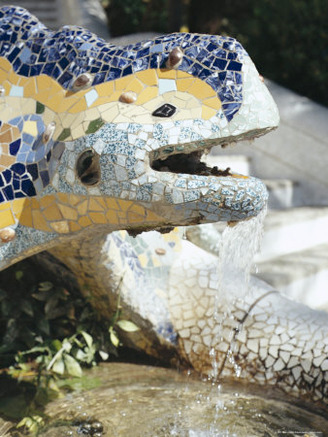 Close-Up of Mosaic Dragon, by Gaudi, Parc Guell, Barcelona, Catalonia (Cataluna) (Catalunya), Spain