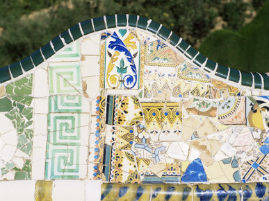 Gaudi's Mosaics, Guell Park, Barcelona, Catalonia, Spain