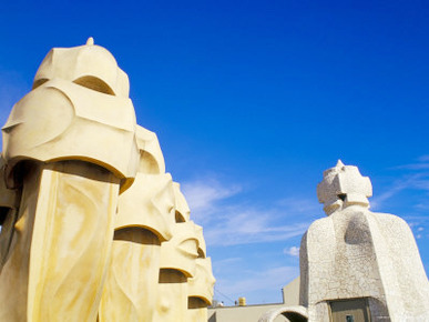 Chimneys of Gaudi's Casa Mila, La Pedrera, Barcelona, Catalonia (Cataluna) (Catalunya), Spain