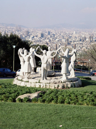 Monument to the Sardana, Montjuic, with Barcelona Skyline Beyond, Barcelona, Catalonia, Spain