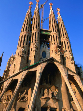 Western Facade of Gaudi's Sagrada Familia, Barcelona, Catalonia, Spain