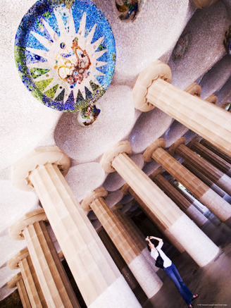 Sala Hipostila in the Park Guell, Barcelona, Catalonia, Spain