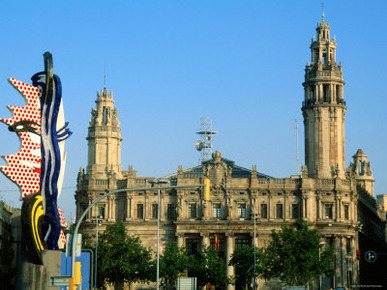 Roy Lichtenstein Sculpture in Front of Historic Building, Sea Front, Barcelona, Catalonia, Spain