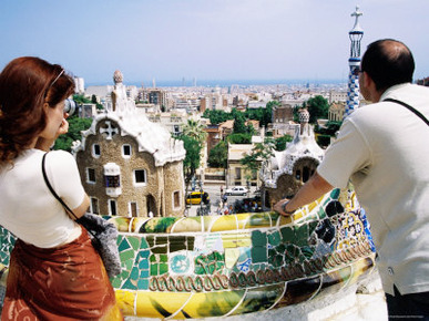 View from Bench in Park Guell, Barcelona, Spain